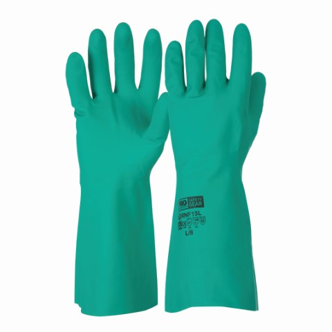 PRO GLOVE NITRILE CHEMICAL PREM QUALITY 30CM LONG FLOCK IMPREG GREEN MEDIUM